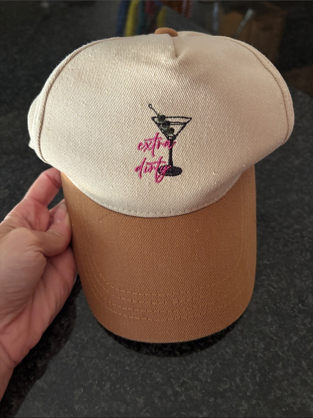 Beige and Brown Embroidered Martini Cap